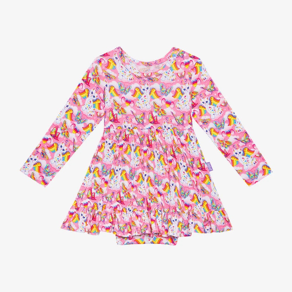Lisa Frank® Angel Kitty™ Long Sleeve Ruffled Bodysuit Dress